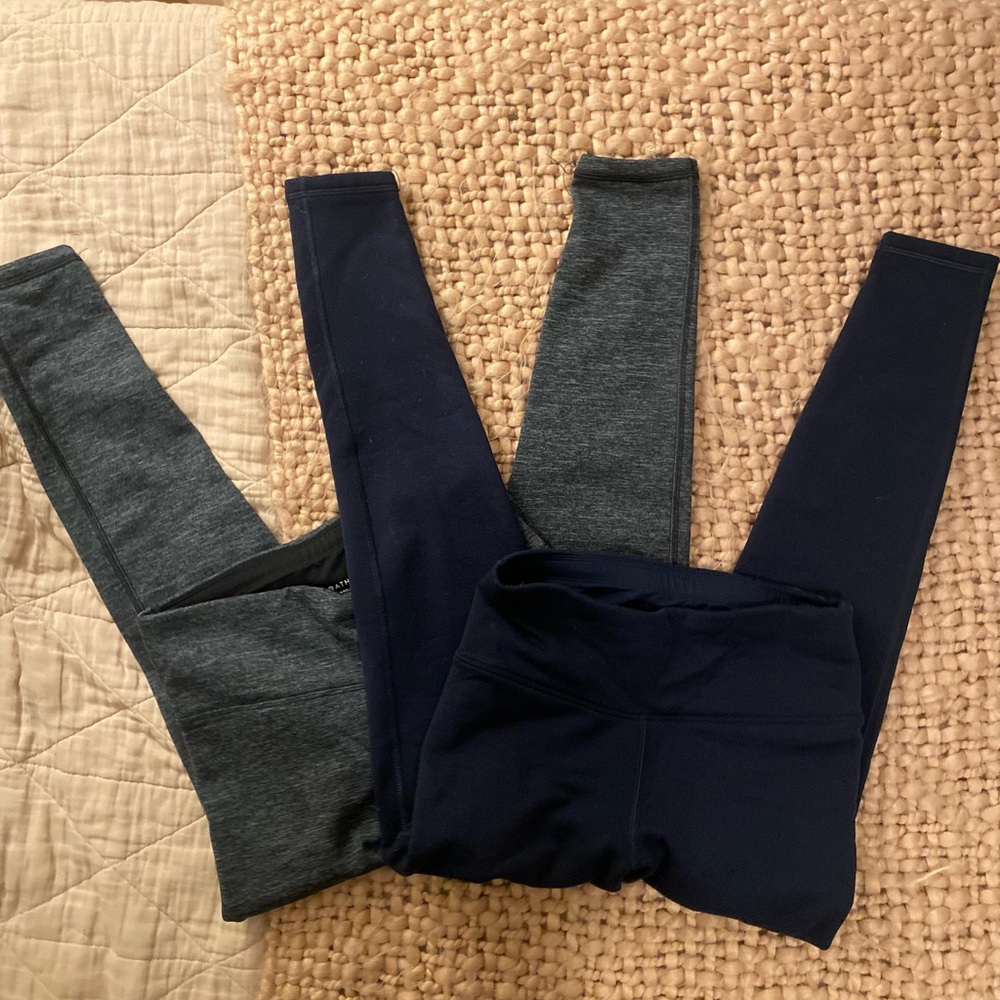 Athleta Altitude Fleece Lined Stash High Rise Legging, Charcoal and Navy